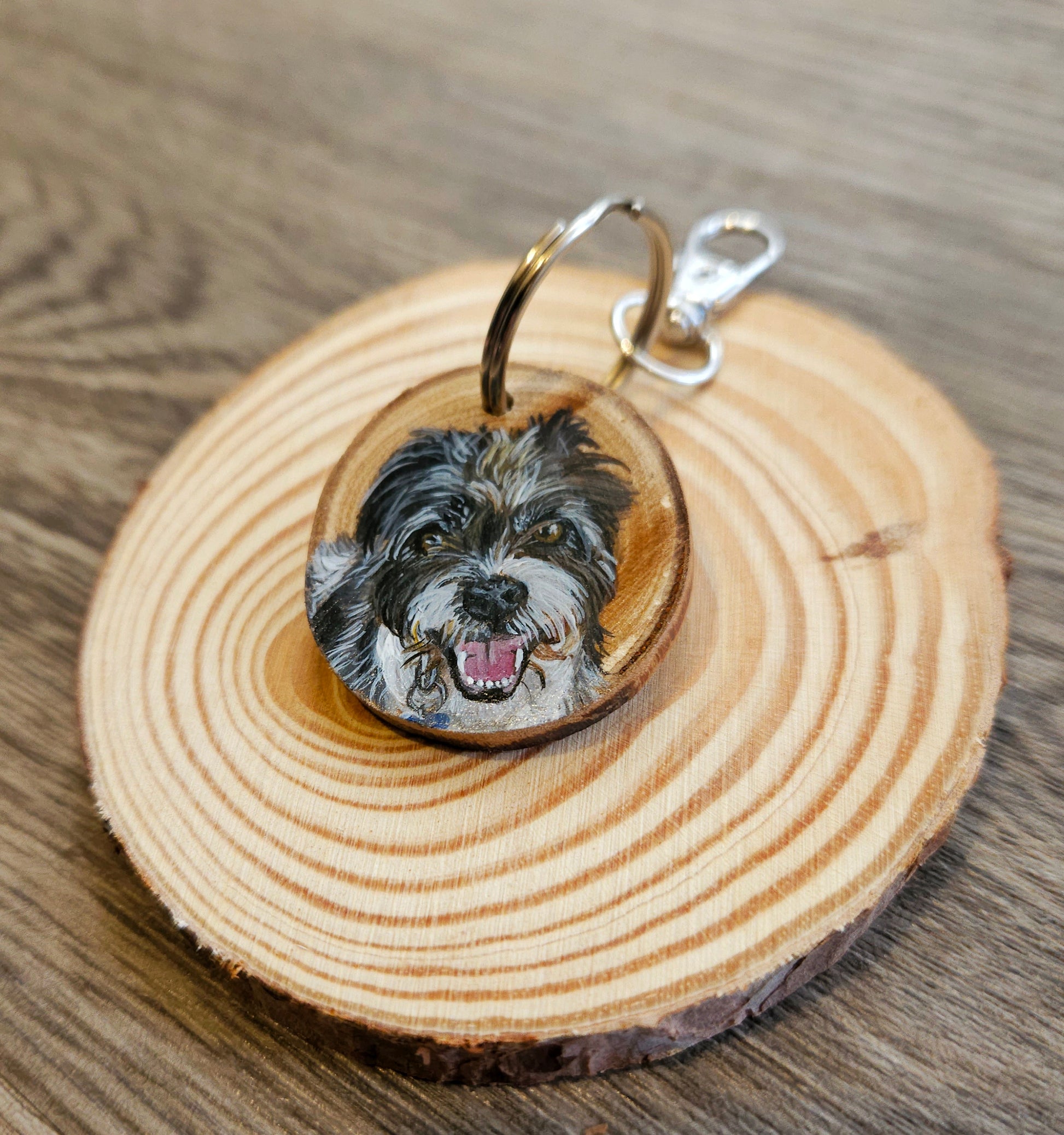 Hand Painted Pet Portraits on Wooden Keyrings