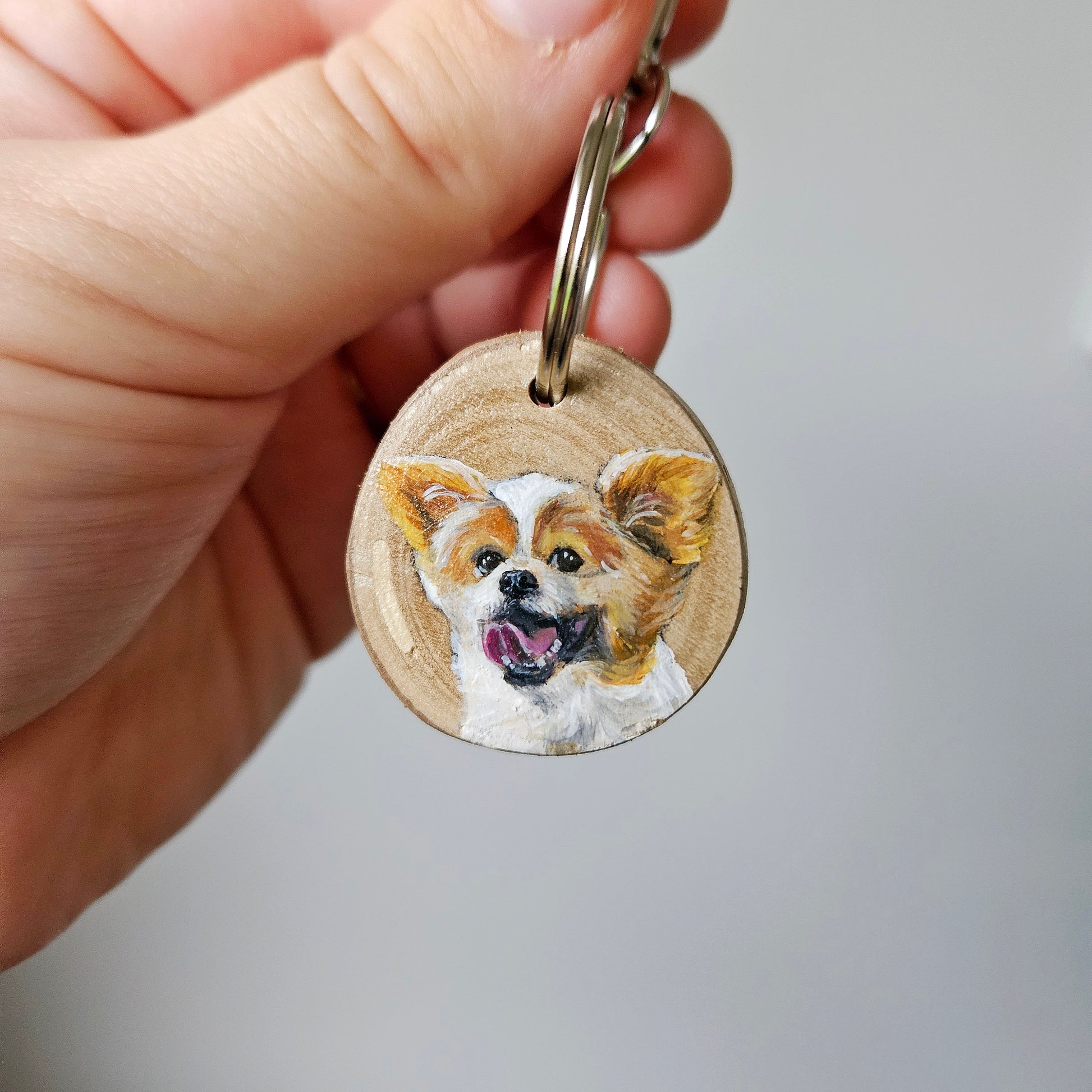 Hand Painted Pet Portraits on Wooden Keyrings
