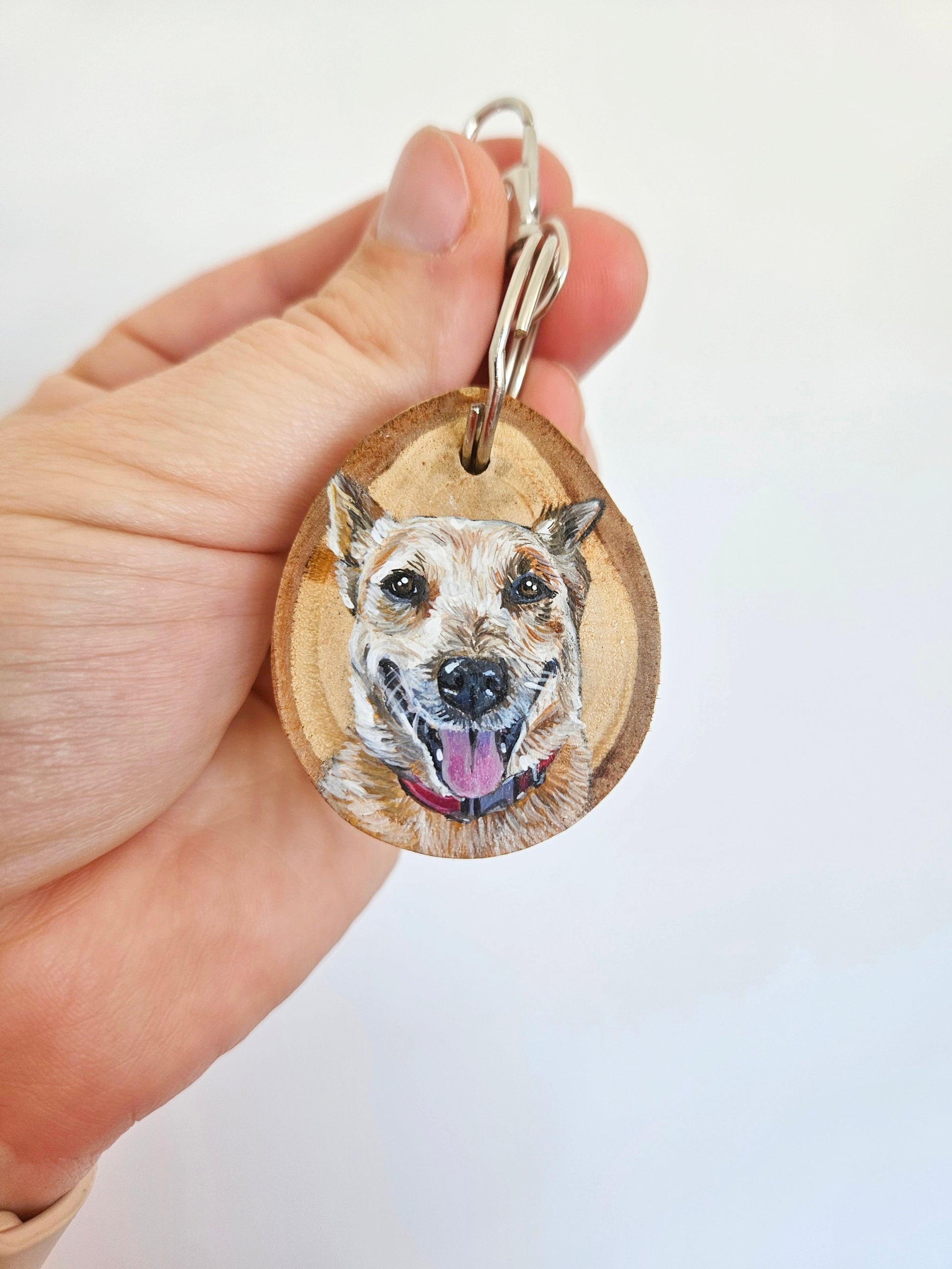 Hand Painted Pet Portraits on Wooden Keyrings